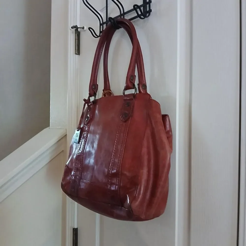 FRYE Burgundy Red Distressed Leather Melissa Hobo Satchel Handbag Boho Western